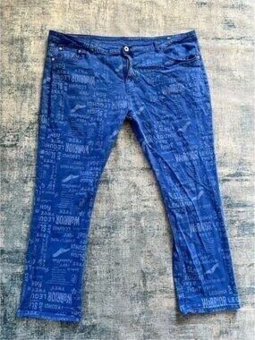 DD2 D'andijieshen Freedom Eagle Slogan Straight Leg Jeans 46 x 32